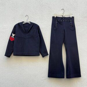 Vintage 30s Men's US Navy Wool Sailor Military Uniform Jumper & Pants 40" x 30"W